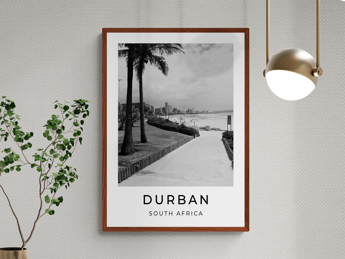 Durban South Africa Palm Beachfront Promenade Monochrome Travel Poster - Image 3
