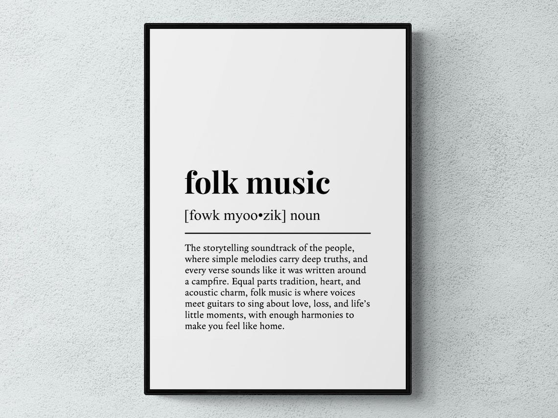 Folk Music Definition Poster Funny Dictionary Acoustic Guitar Decor