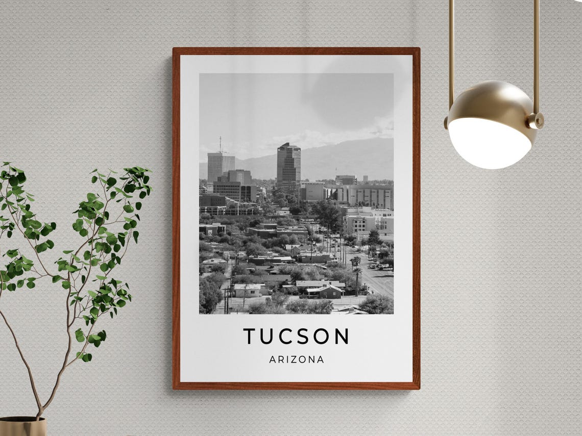 Tucson Arizona Downtown Skyline Desert Mountains Monochrome Poster - Image 3