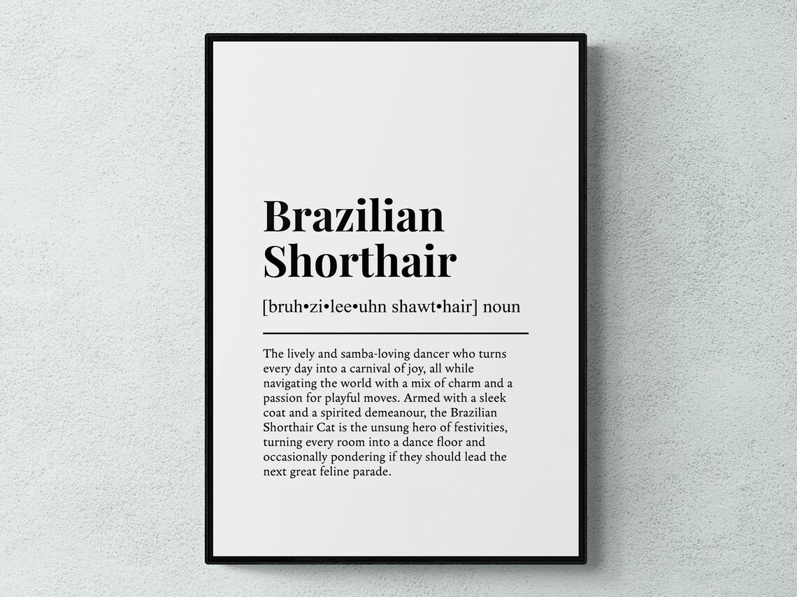 Brazilian Shorthair Cat Funny Dictionary Definition Minimalist Wall Print