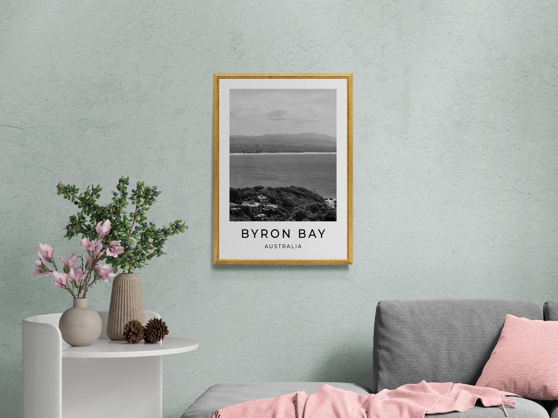 Byron Bay Australia Coast Headland View Black White Travel Poster - Image 2