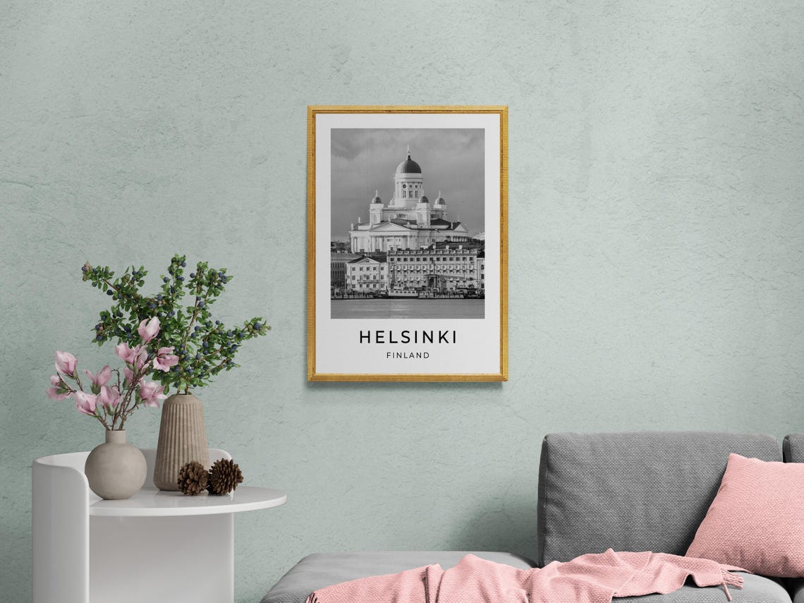Helsinki Finland Cathedral Harbour View Black and White Travel Poster - Image 2
