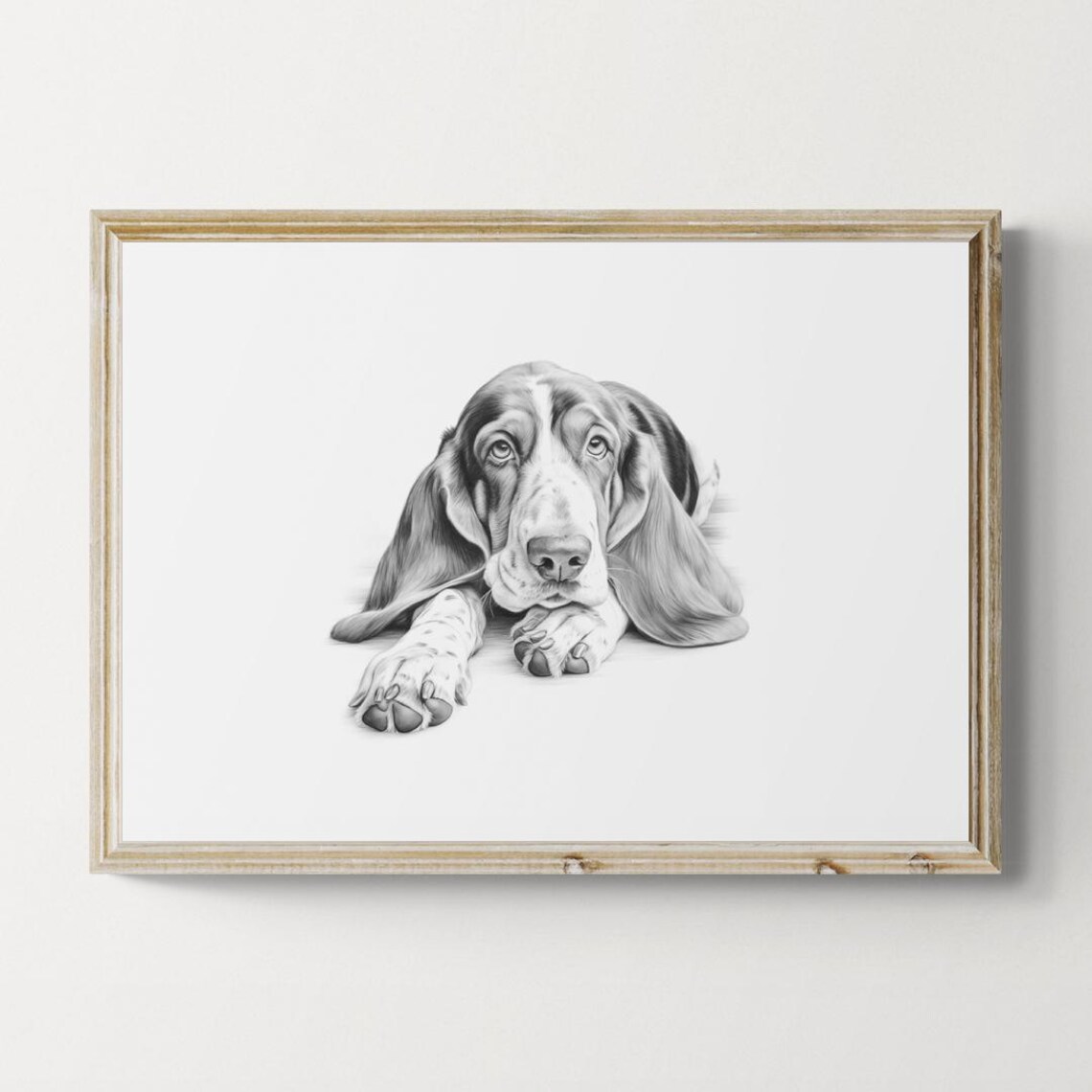 Basset Hound Long Ears Dog Sketch Lying Down Vintage Dog Poster