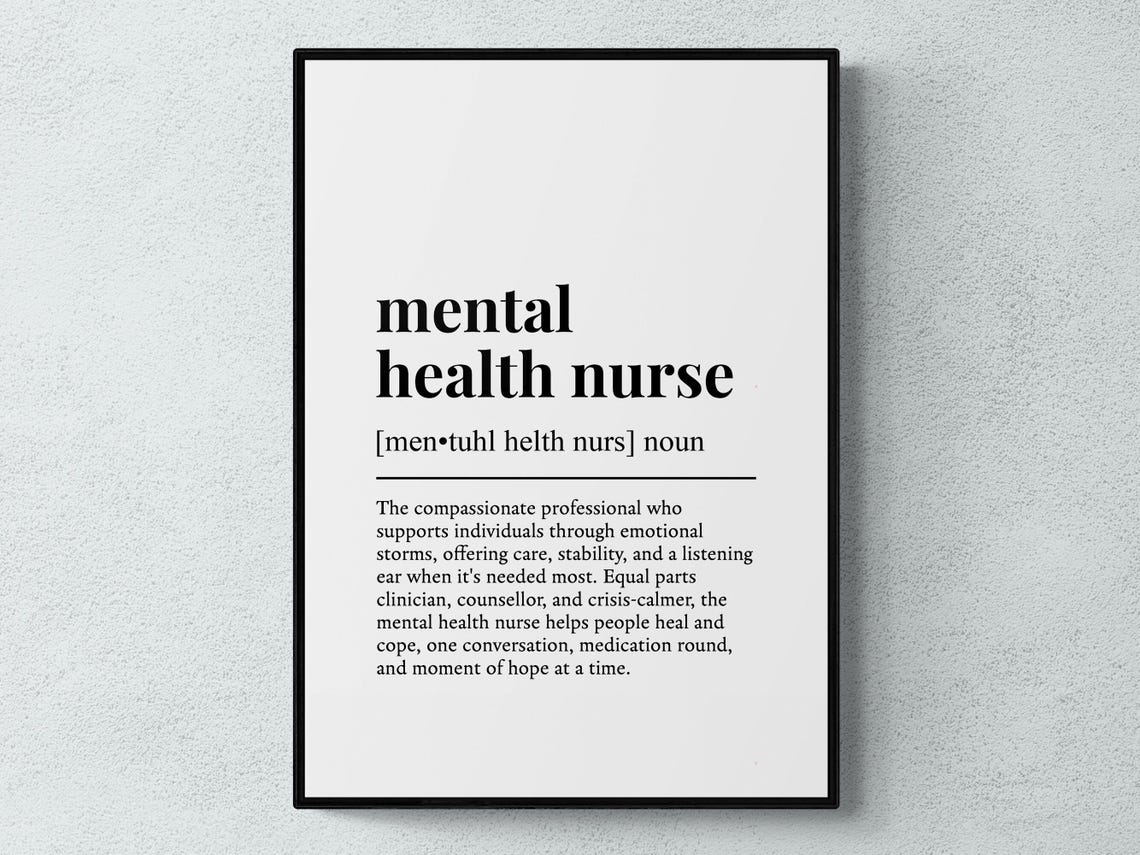 Mental Health Nurse Dictionary Definition Minimalist Typography Poster