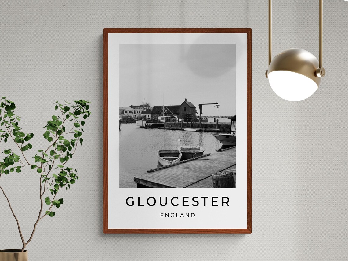 Gloucester England Fishing Harbor Wooden Jetty Boats Monochrome Poster - Image 3