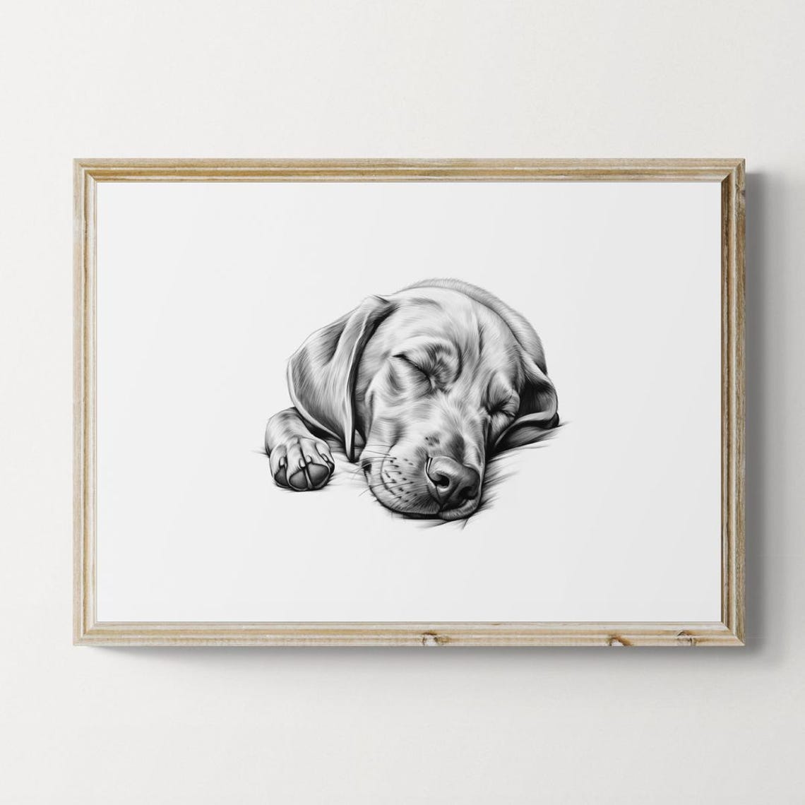 Sleeping Dog Pencil Sketch Restful Puppy Monochrome Farmhouse Wall Art