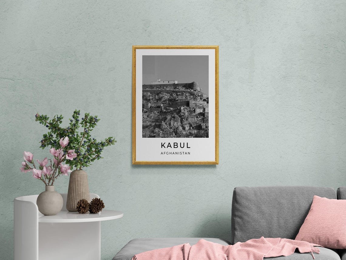 Kabul Afghanistan Hilltop Fortress Old Town Mountain Monochrome Poster - Image 2