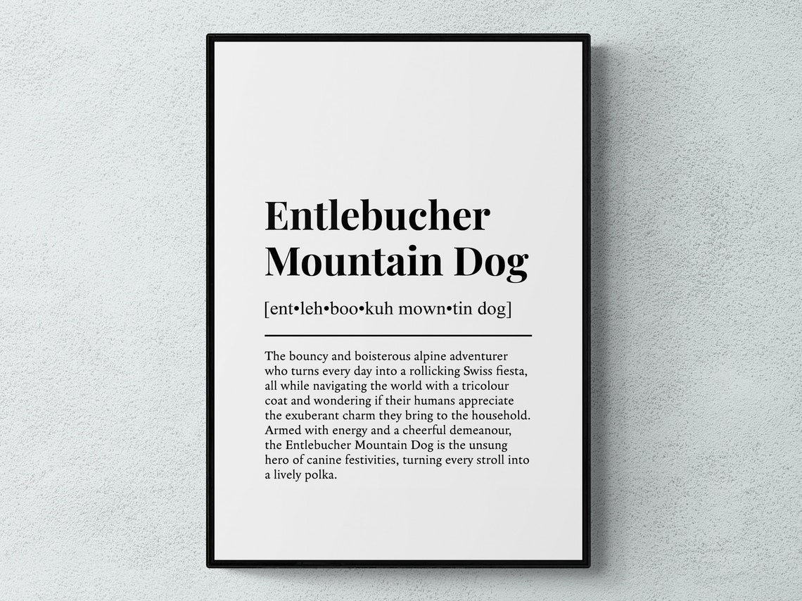Entlebucher Mountain Dog Funny Dictionary Definition Typography Poster