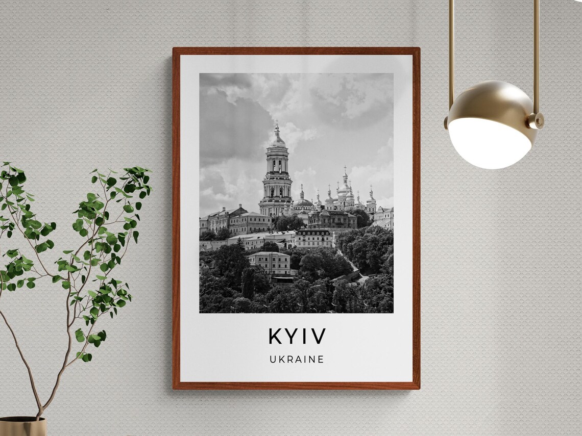 Kyiv Ukraine Pechersk Lavra Golden Domes Bell Tower Monochrome Poster - Image 3