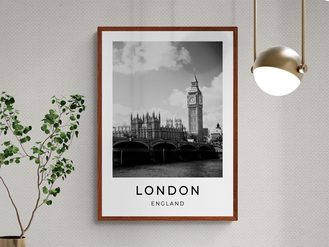 London England Big Ben Parliament Bridge Black And White Travel Poster - Image 3