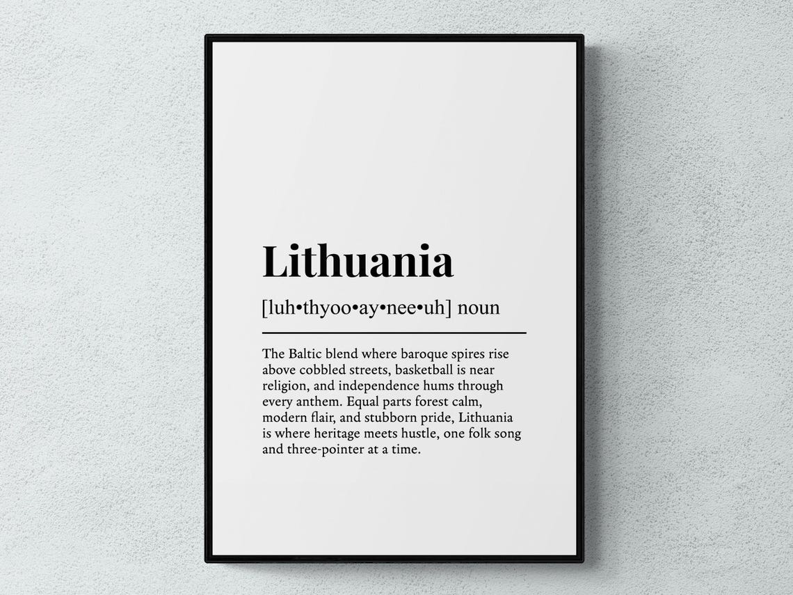 Lithuania Definition Dictionary Typography Baltic Travel Gift Poster