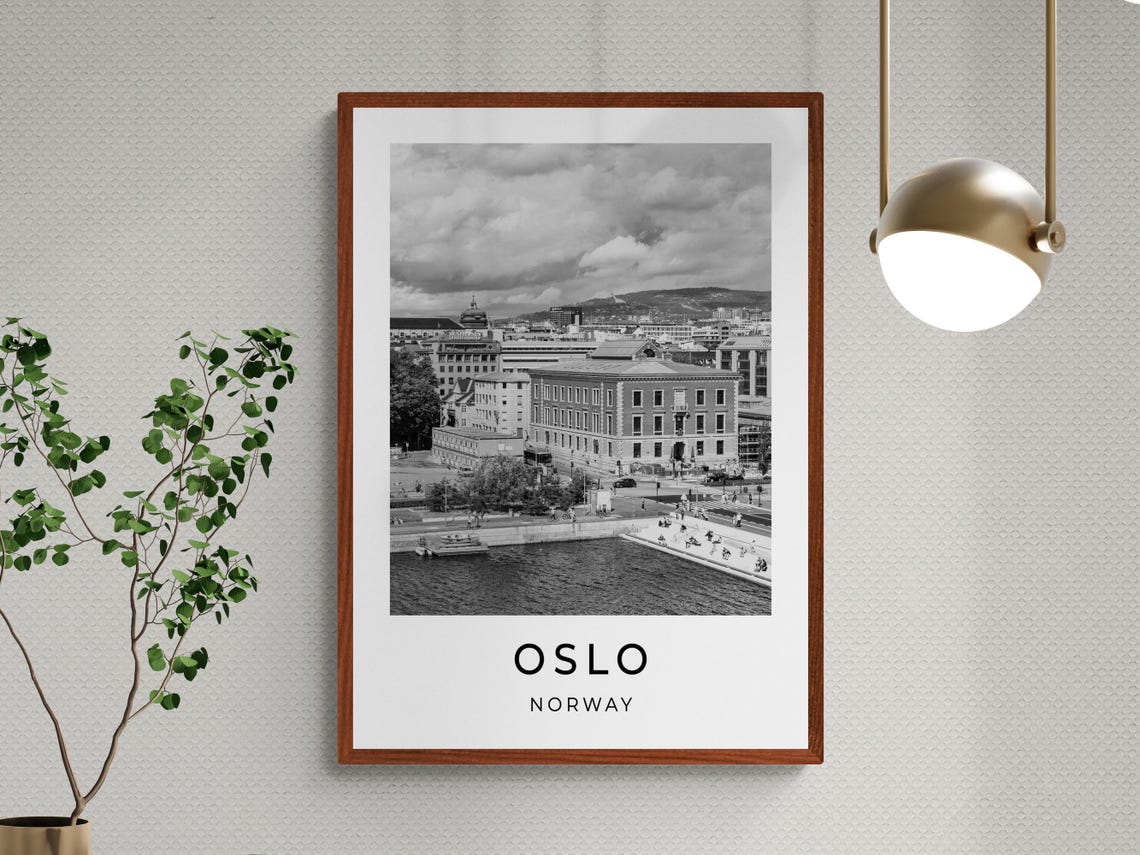Oslo Norway Waterfront Harbor City Buildings Monochrome Travel Poster - Image 3