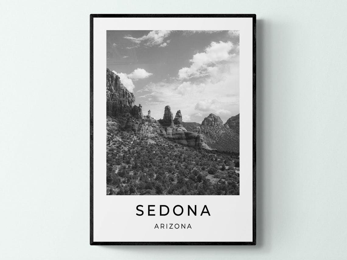 Sedona Arizona Desert Red Rock Formations Black White Photo Poster