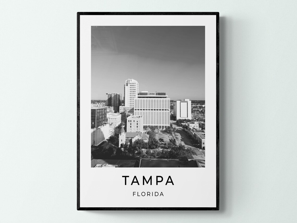 Tampa Florida Downtown Skyline Black And White Monochrome Poster