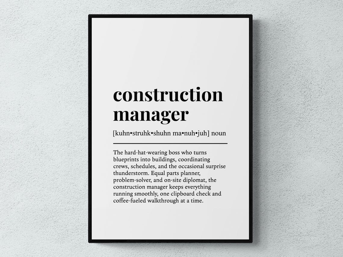 Construction Manager Dictionary Definition Builder Boss Gift Poster