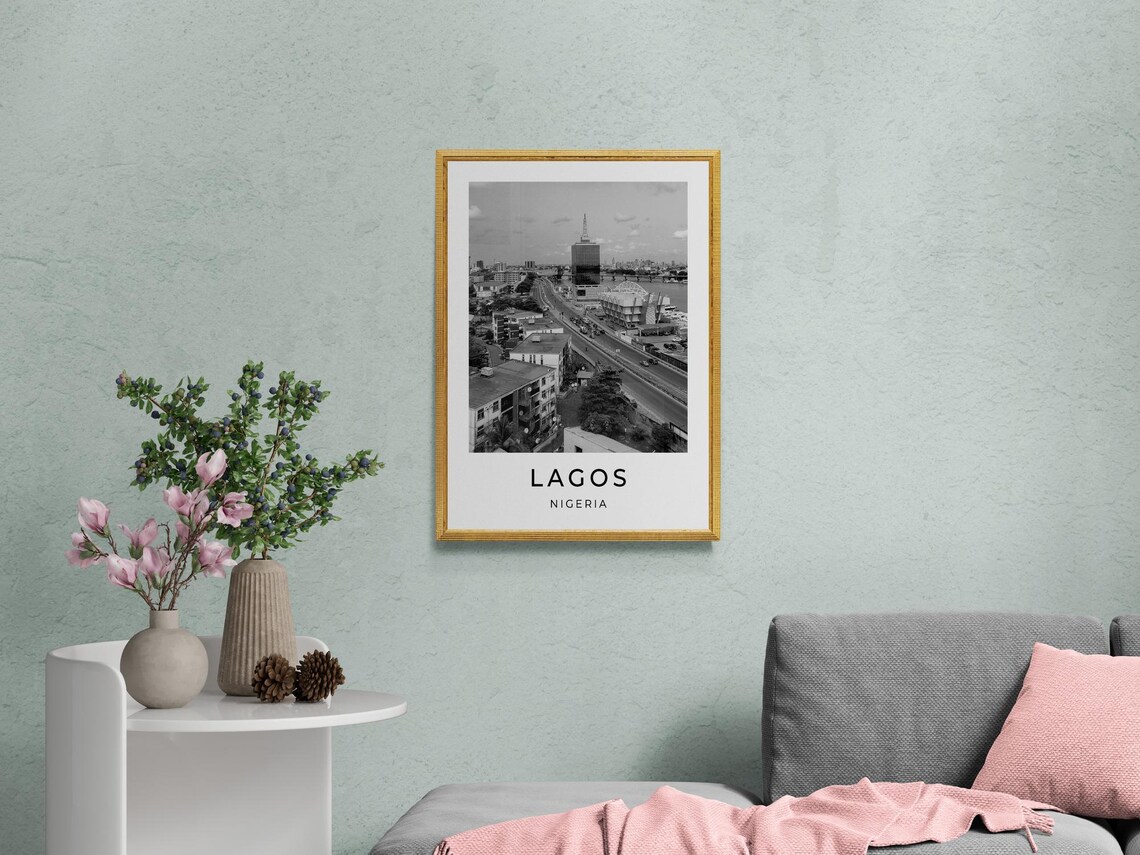 Lagos Nigeria Aerial Highway Cityscape Black White Travel Poster - Image 2