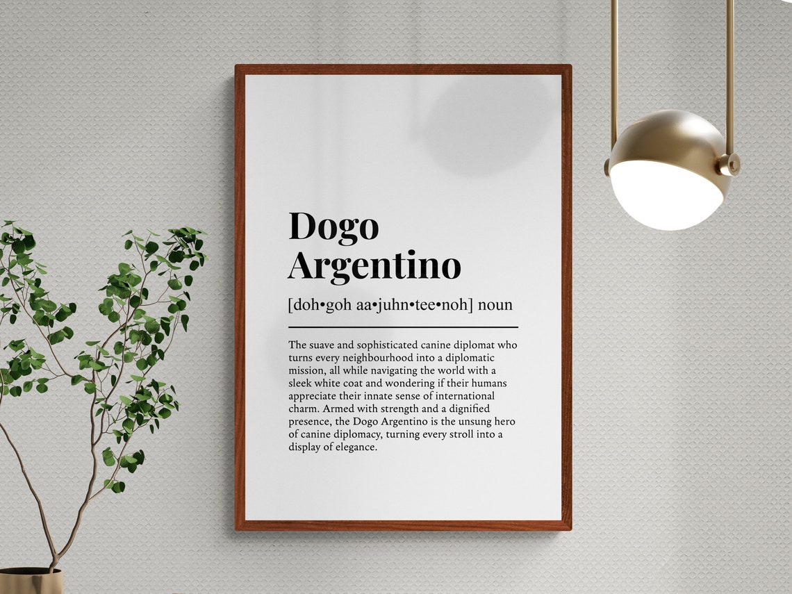 Dogo Argentino Funny Dictionary Definition Elegant Breed Gift Wall Art - Image 3