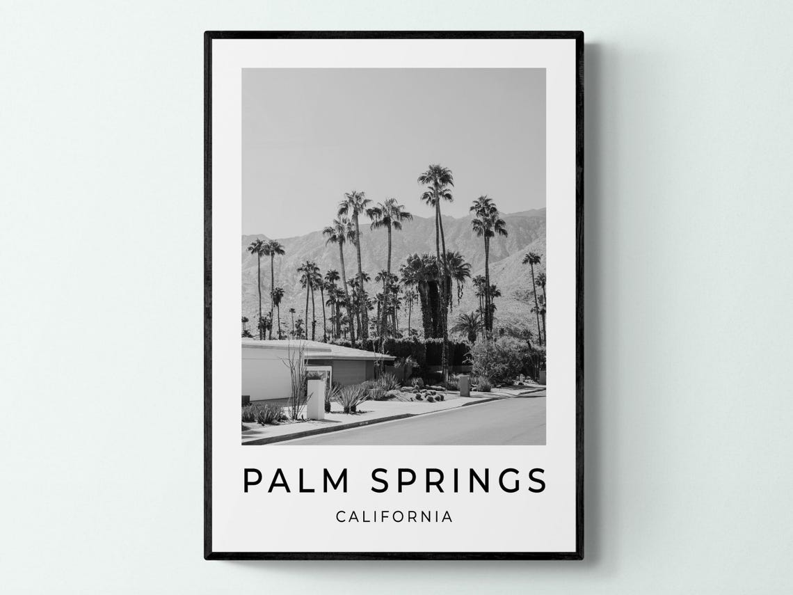 Palm Springs California Black and White Palm Trees Travel Poster