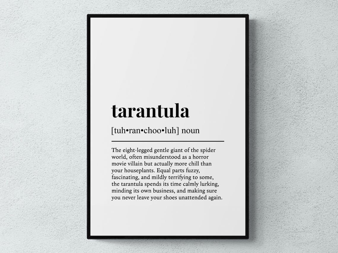 Tarantula Dictionary Definition Art Poster Funny Spider Wall Decor