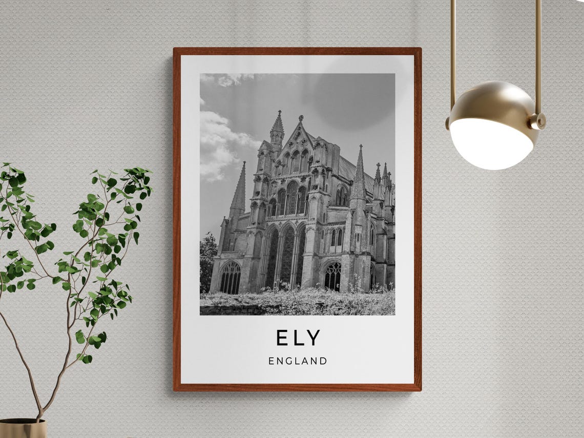 Ely England Cathedral Gothic Towers Ornate Stone Facade View Poster - Image 3
