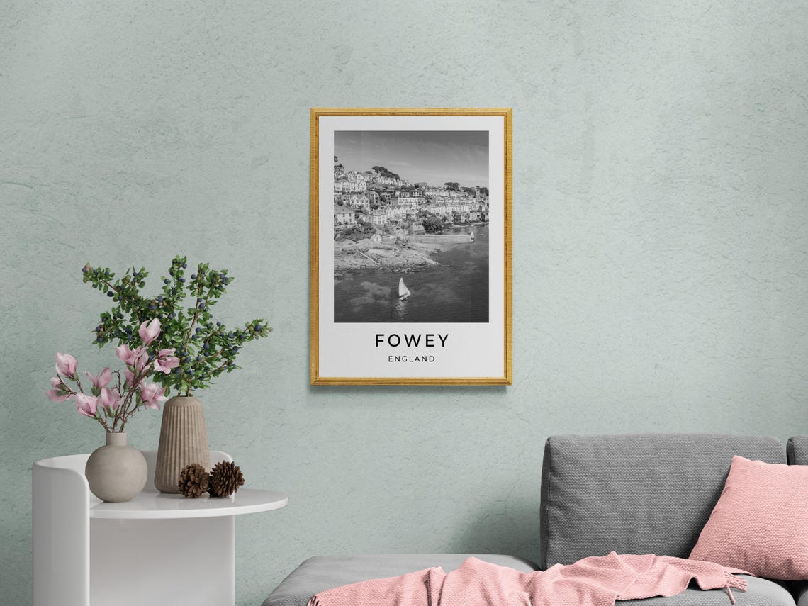 Fowey England Harbor Town Houses On The Hillside Coast View Poster - Image 2