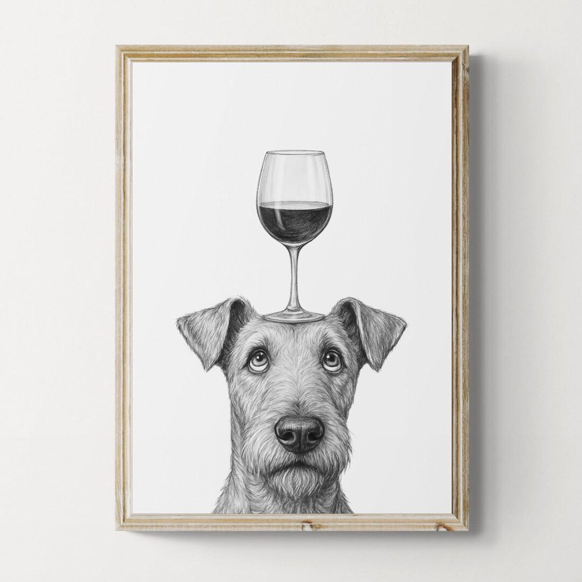 Airedale Terrier Balancing Red Wine Glass Classic Sketch Poster