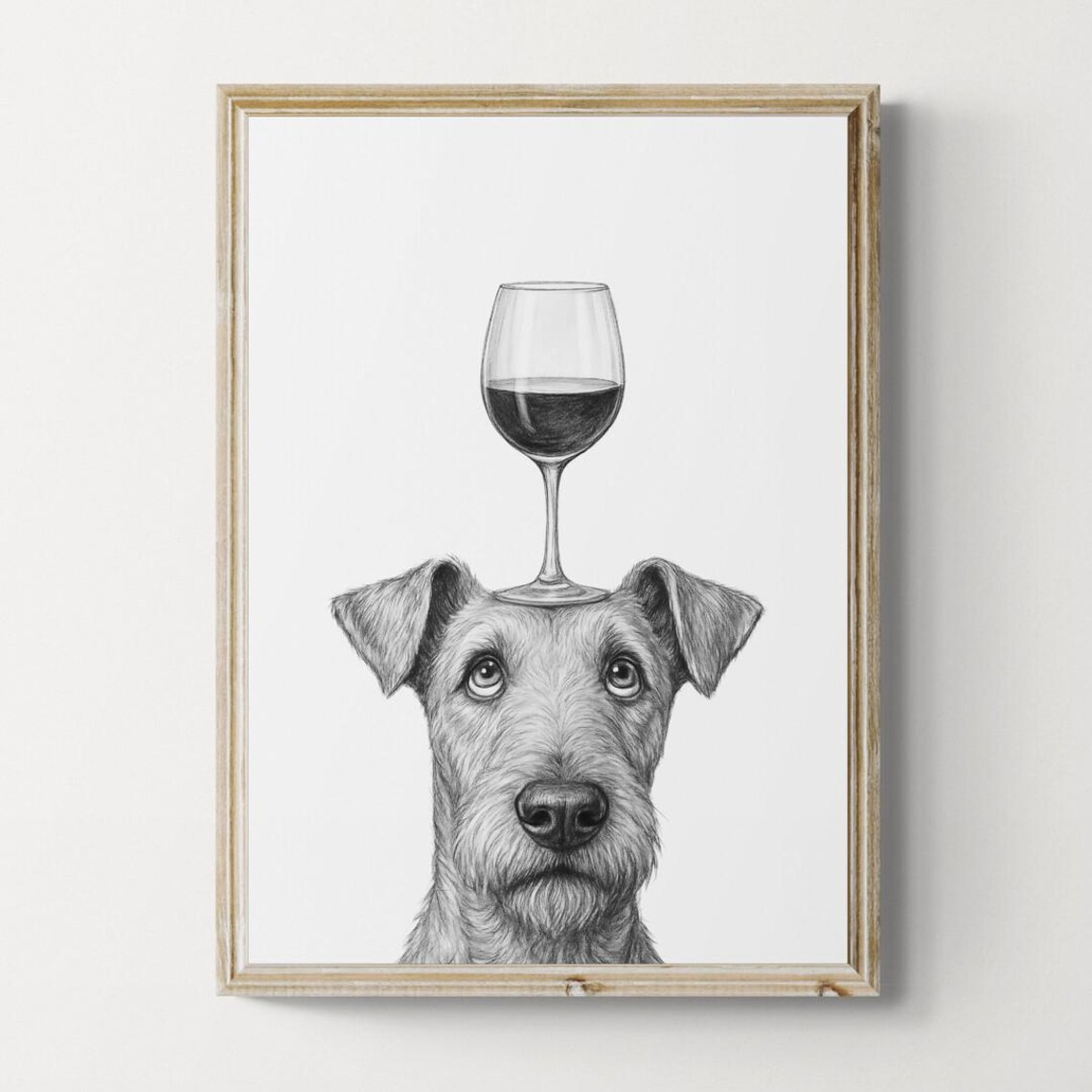 Airedale Terrier Dog Art Print Funny And Wine Drawing Lover Wall Decor Lovers Gifts