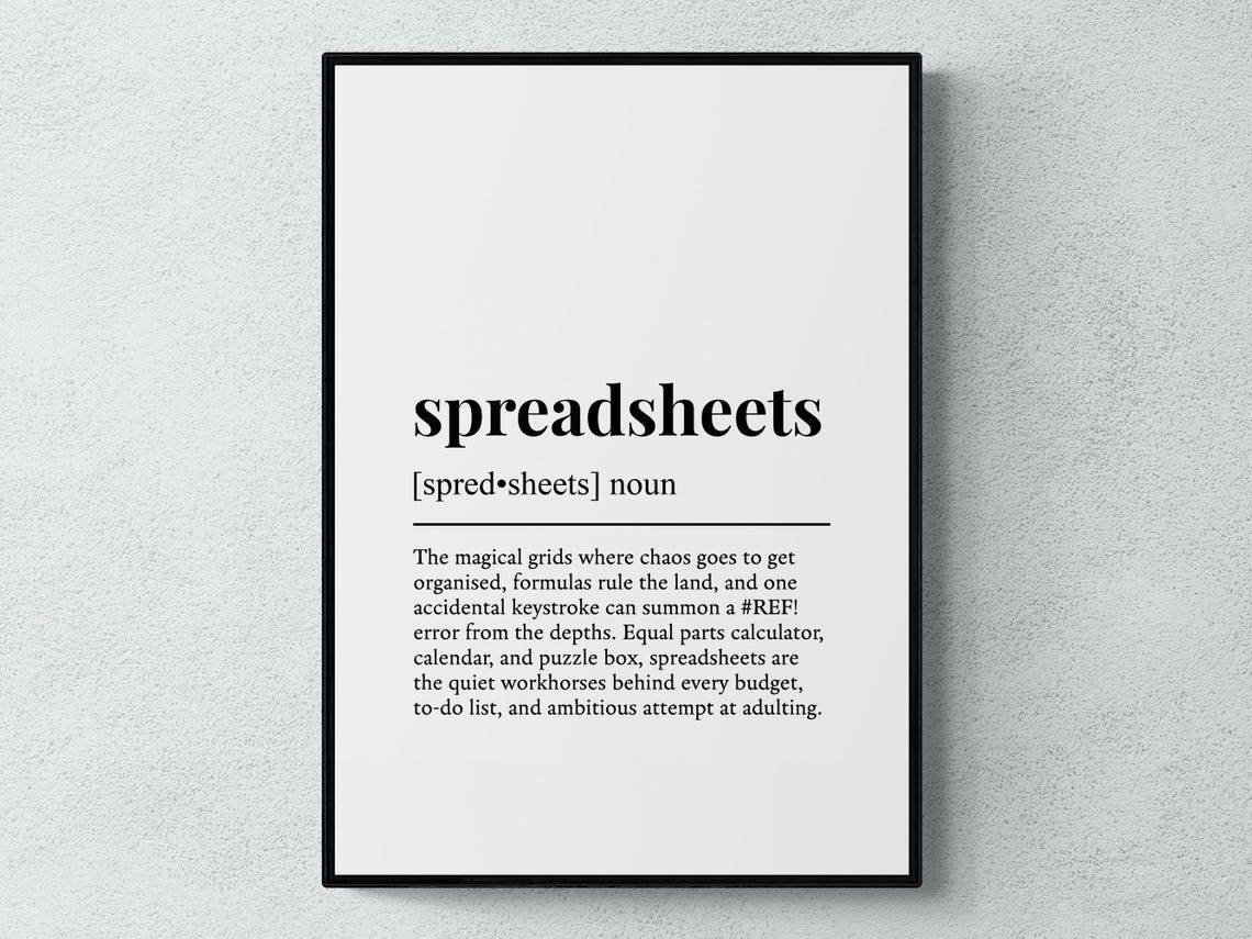 Spreadsheets Funny Definition Gift Wall Art Print