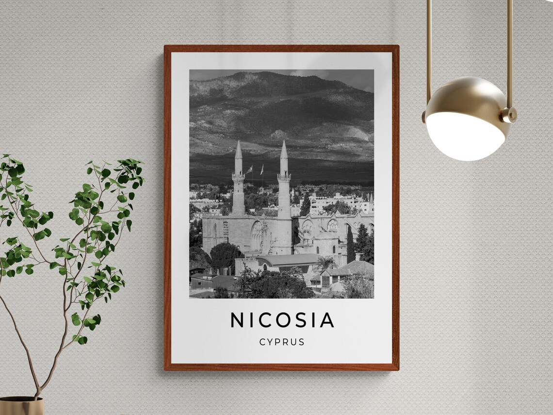 Nicosia Cyprus Black and White Selimiye Mosque Minarets Travel Poster - Image 3