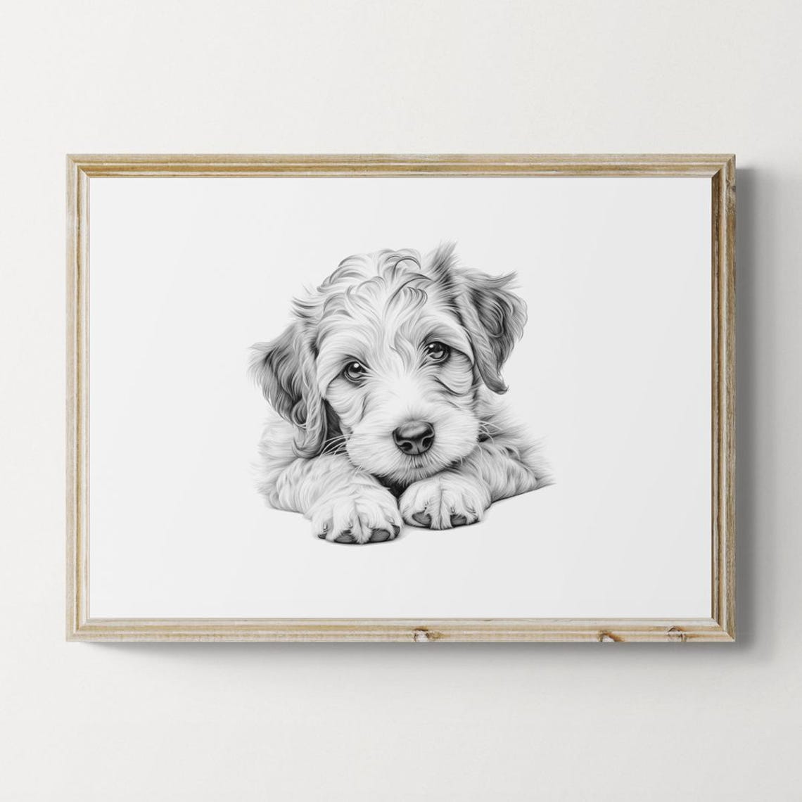 Jackapoo Puppy Pencil Sketch Adorable Cute Curly Doodle Dog Print