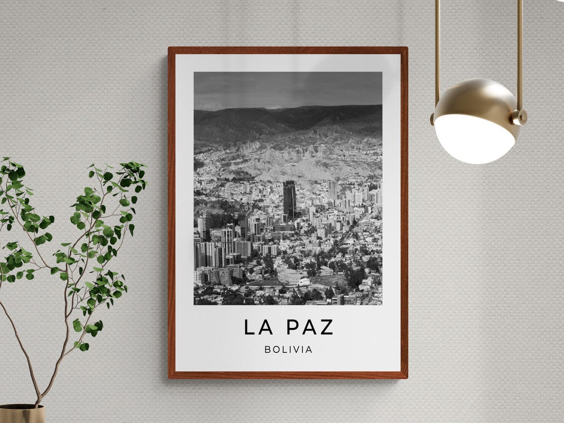 La Paz Bolivia City Valley Mountains Panoramic View Black White Poster - Image 3