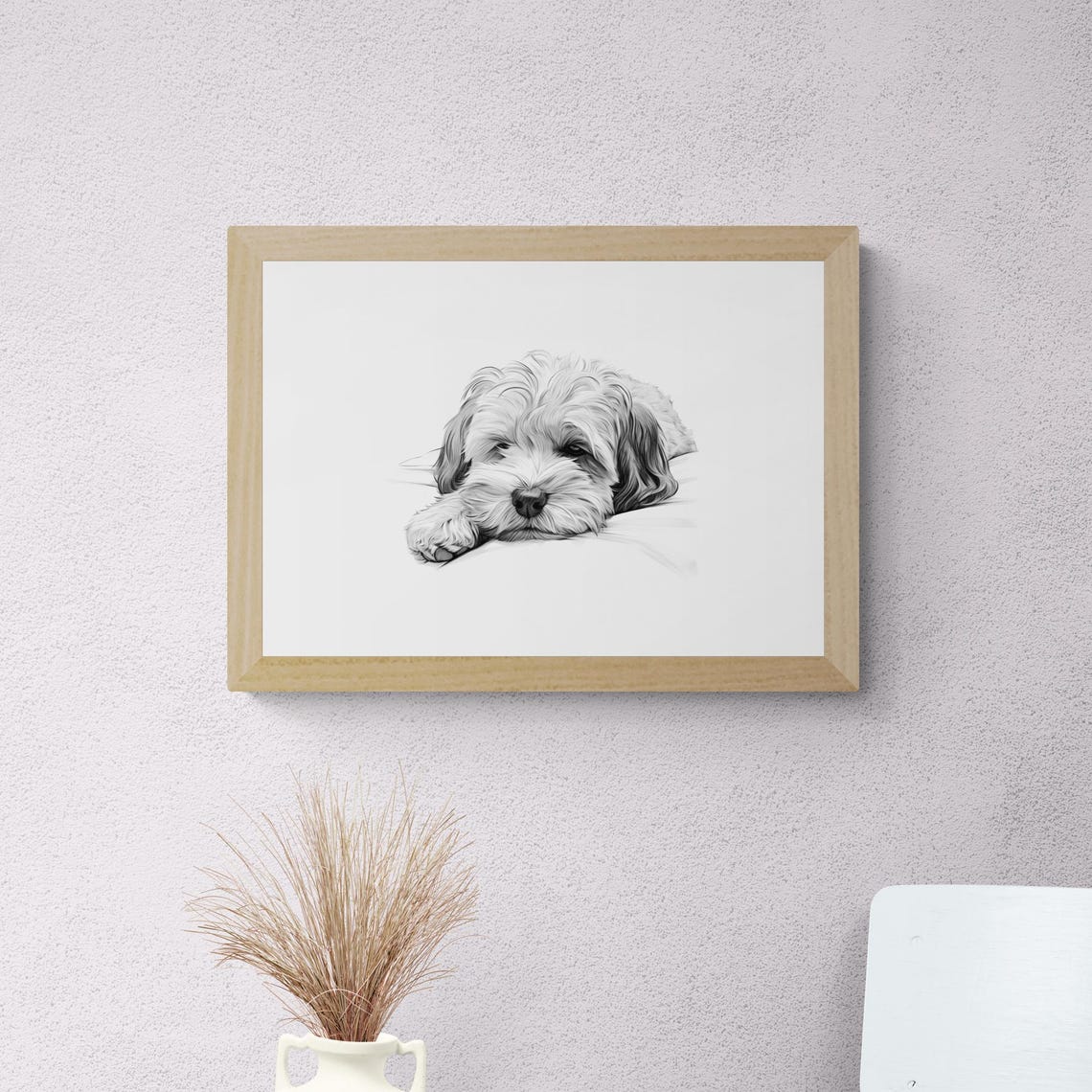 Lhasa Apso Sleeping Puppy Vintage Pencil Sketch Dog Breed Wall Art - Image 2