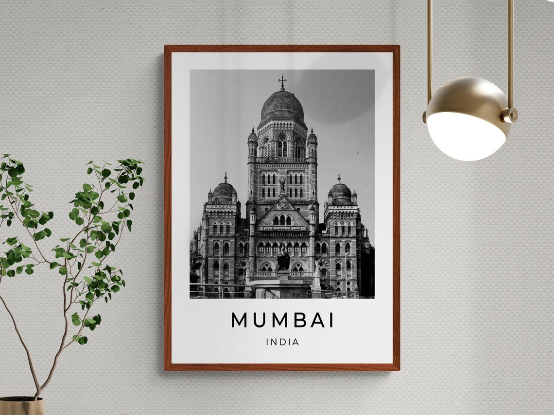 Mumbai India Chhatrapati Shivaji Terminus Black White Travel Poster - Image 3