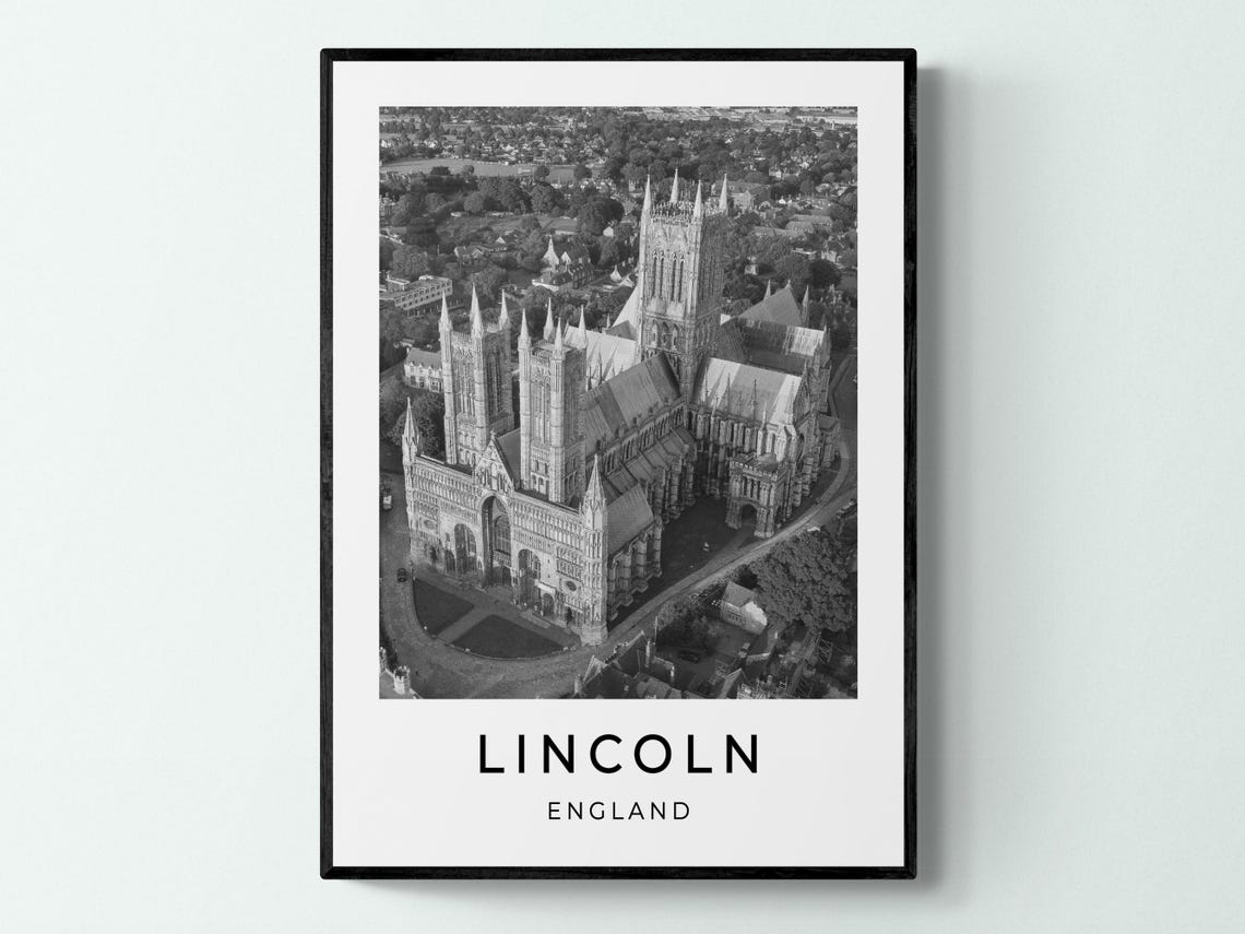 Lincoln England Cathedral Aerial View Black And White Travel Poster
