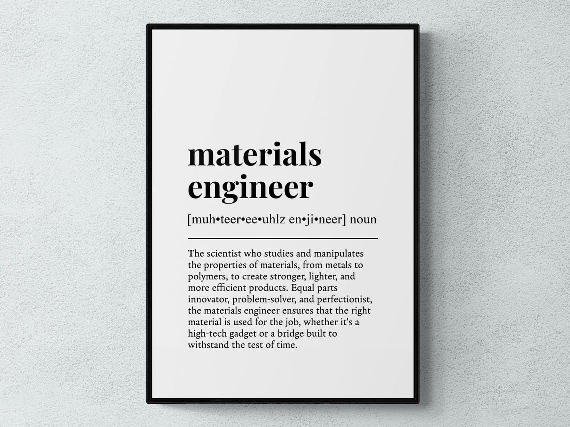 Materials Engineer Dictionary Definition Minimalist Typography Poster