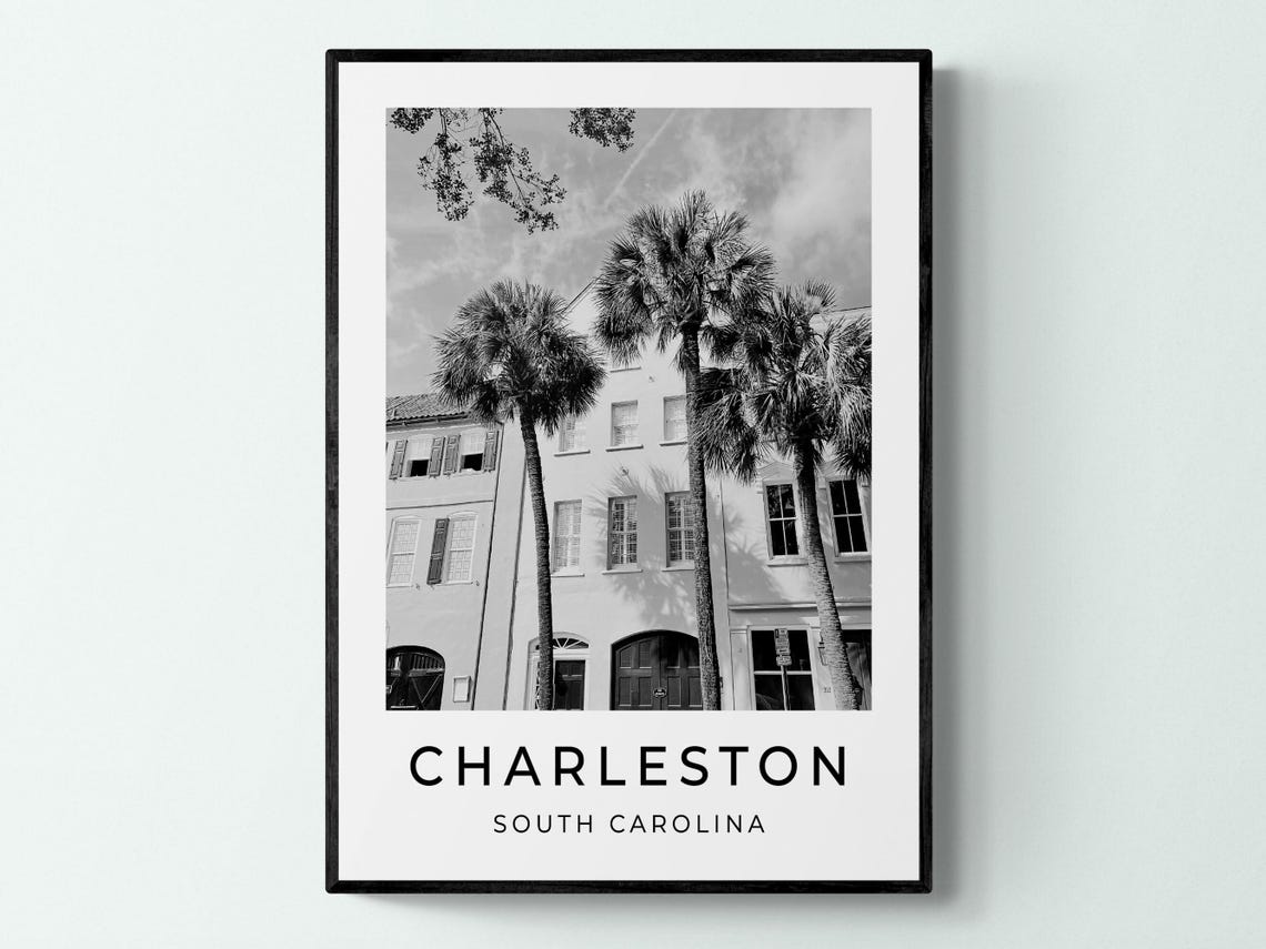 Charleston South Carolina Palms Historic Street Black White Poster
