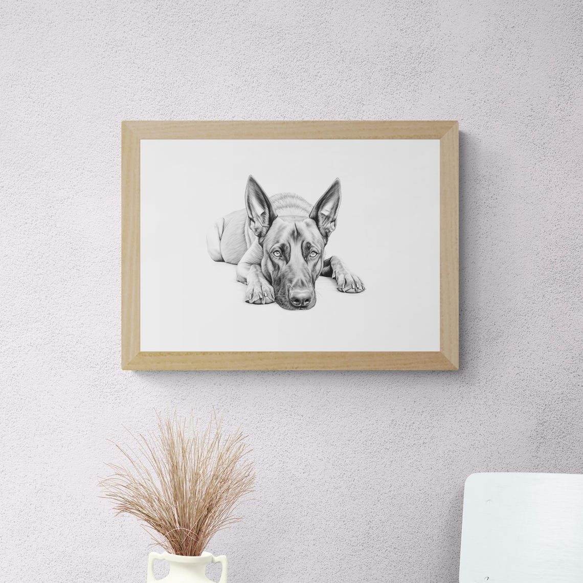 Belgian Malinois Erect Ears Dog Sketch Lying Down Vintage Dog Poster - Image 2