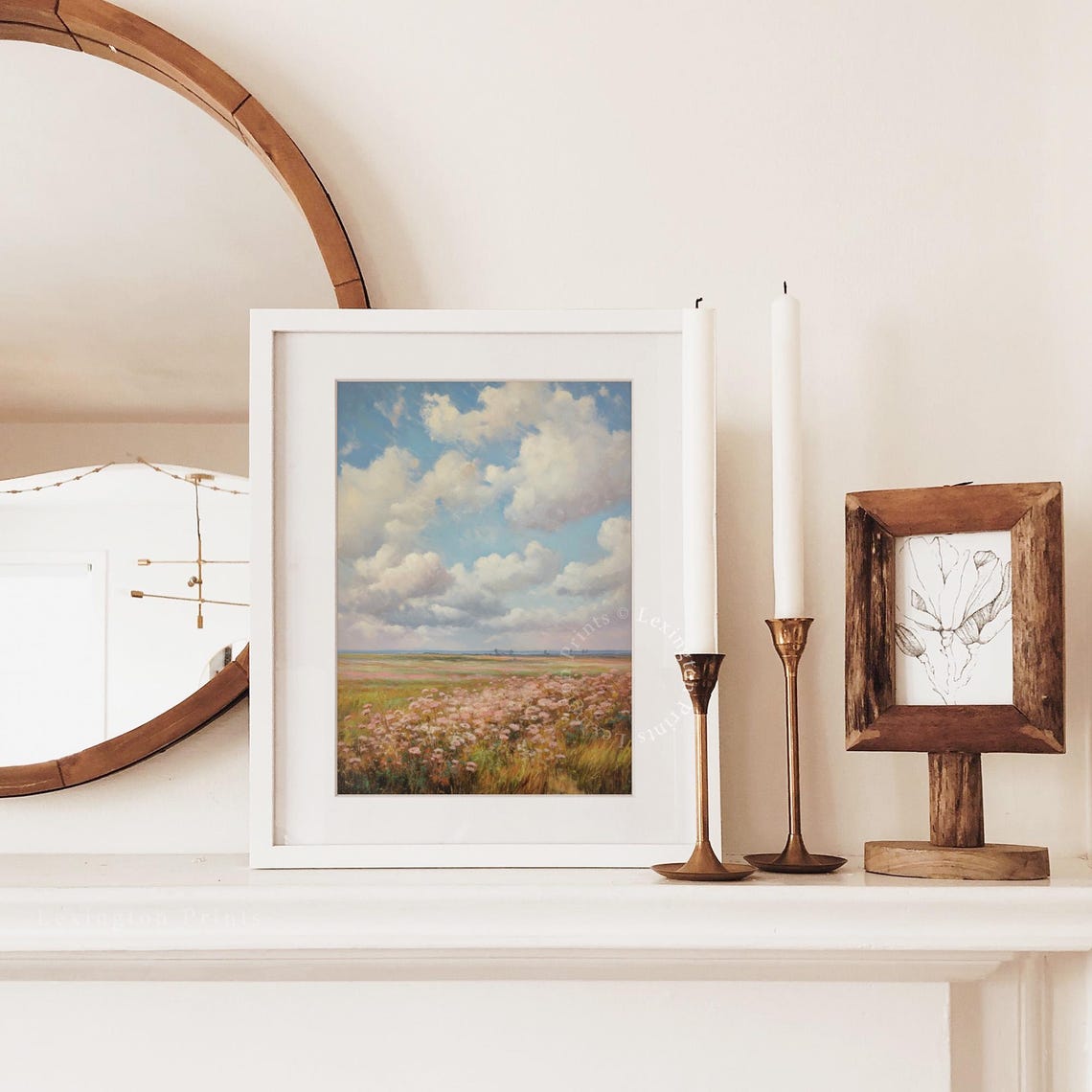 Wildflower Meadow Field Blue Sky Clouds Vintage Spring Painting Poster - Image 6
