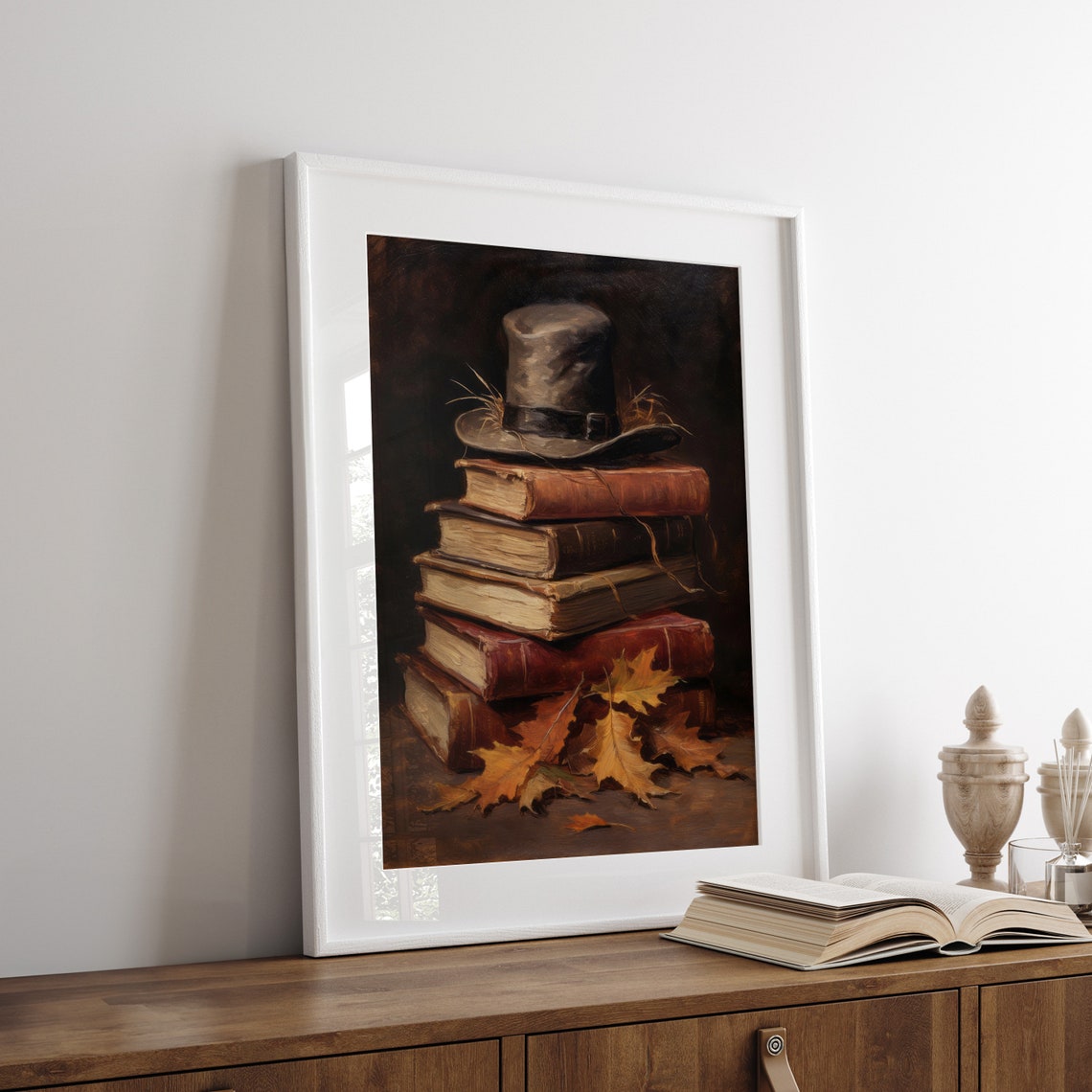 Rustic Fall Book Stack Witch Hat Vintage Autumn Still Life Poster - Image 7