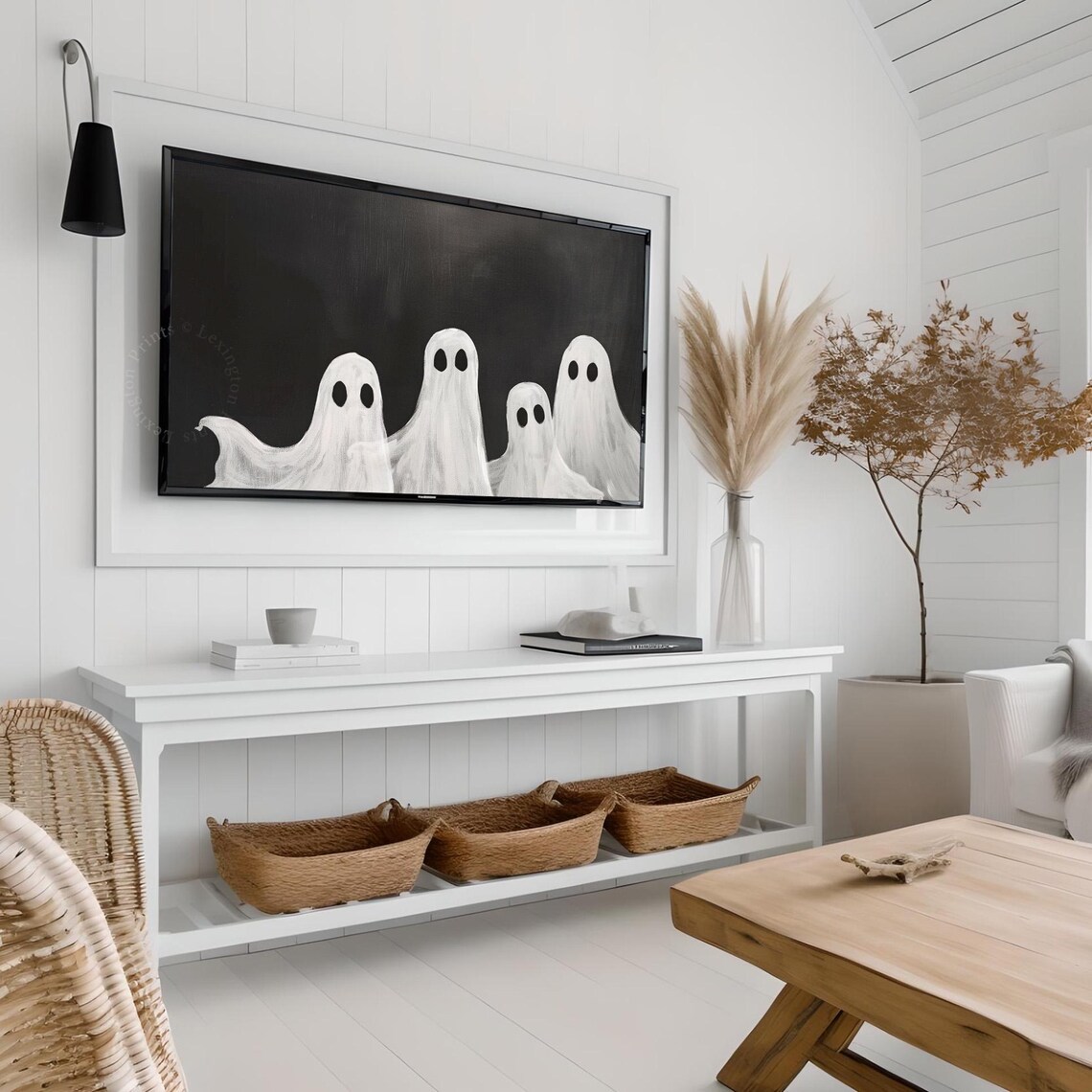 Ghost Family Halloween Frame Tv Art Ghost Tv Art Halloween Tv Art Minimalist Black White Tv Art Fall Tv Art Halloween Party Decor 760 - Image 4