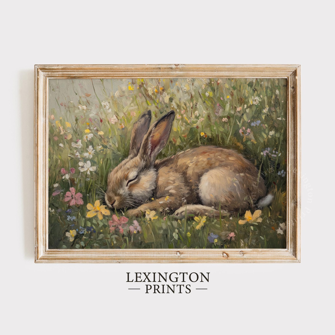 Sleeping Brown Rabbit Resting in a Wildflower Meadow Painting Art Print - Image 8
