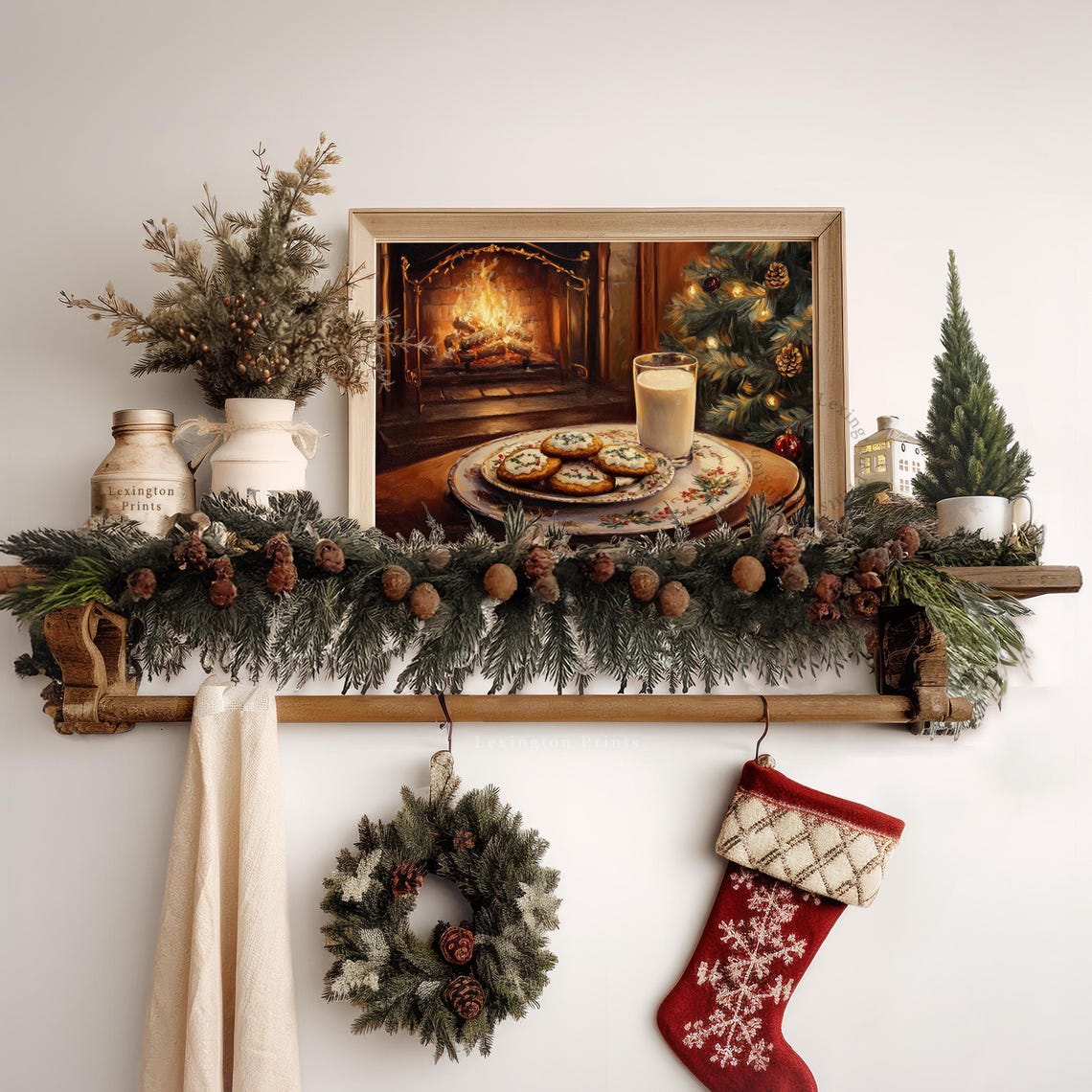 Cookies and Milk by Fireplace Christmas Tree Cozy Holiday Night Poster - Image 7