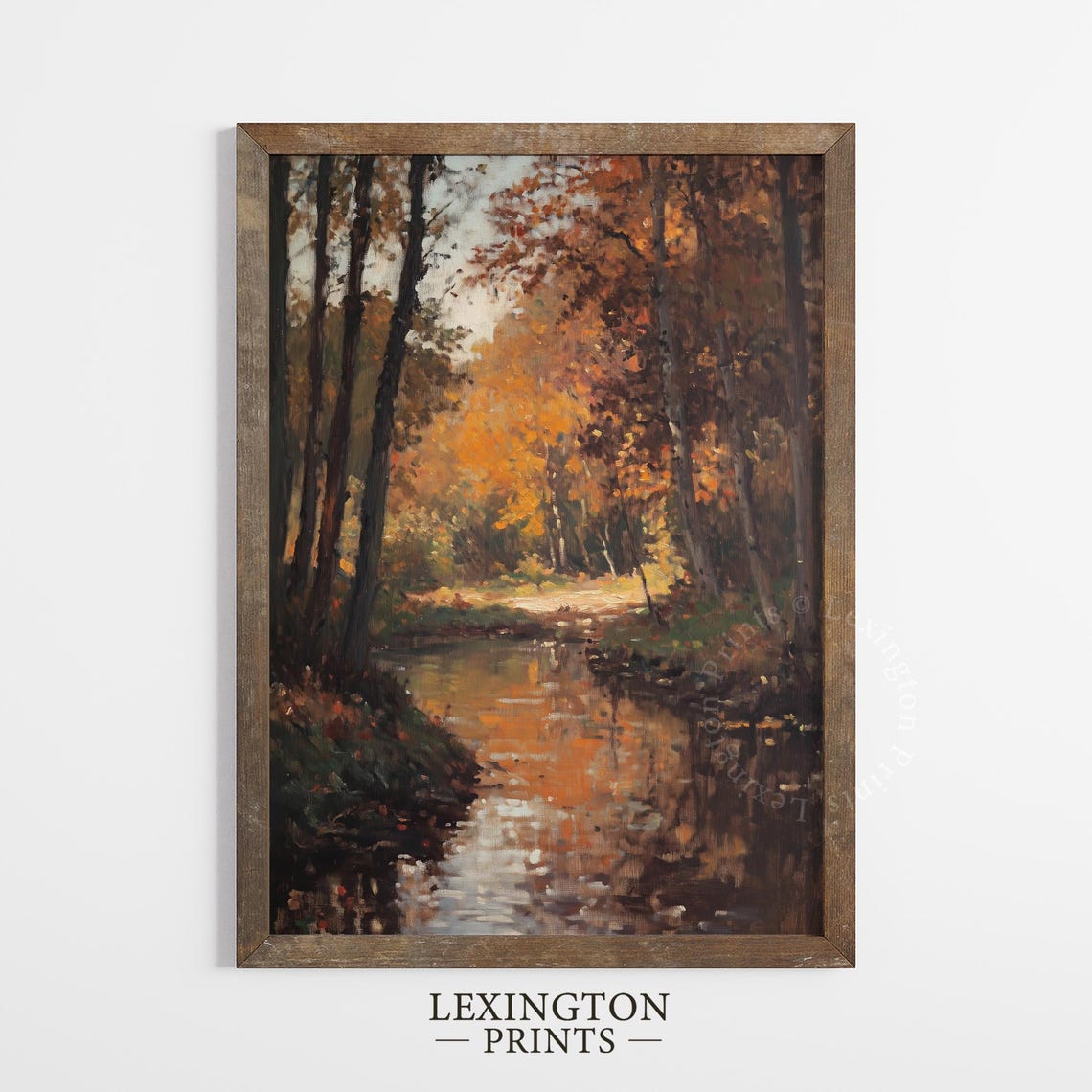 Moody Fall River Dark Forest Reflection Vintage Oil Painting Poster - Image 6