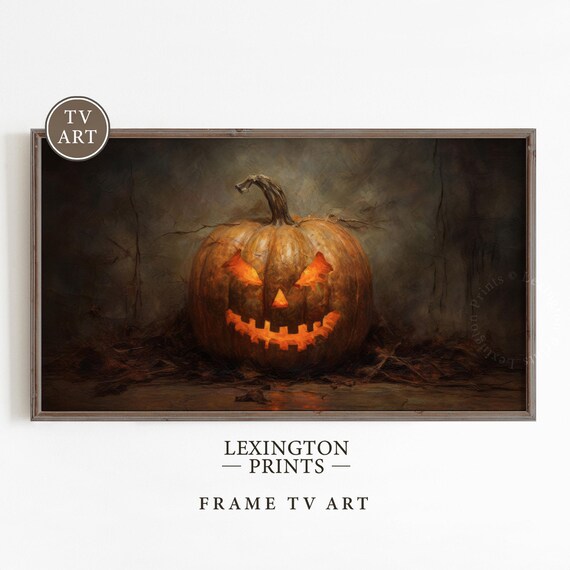 Glowing Jack O Lantern Still Life in Dark Moody Halloween Poster