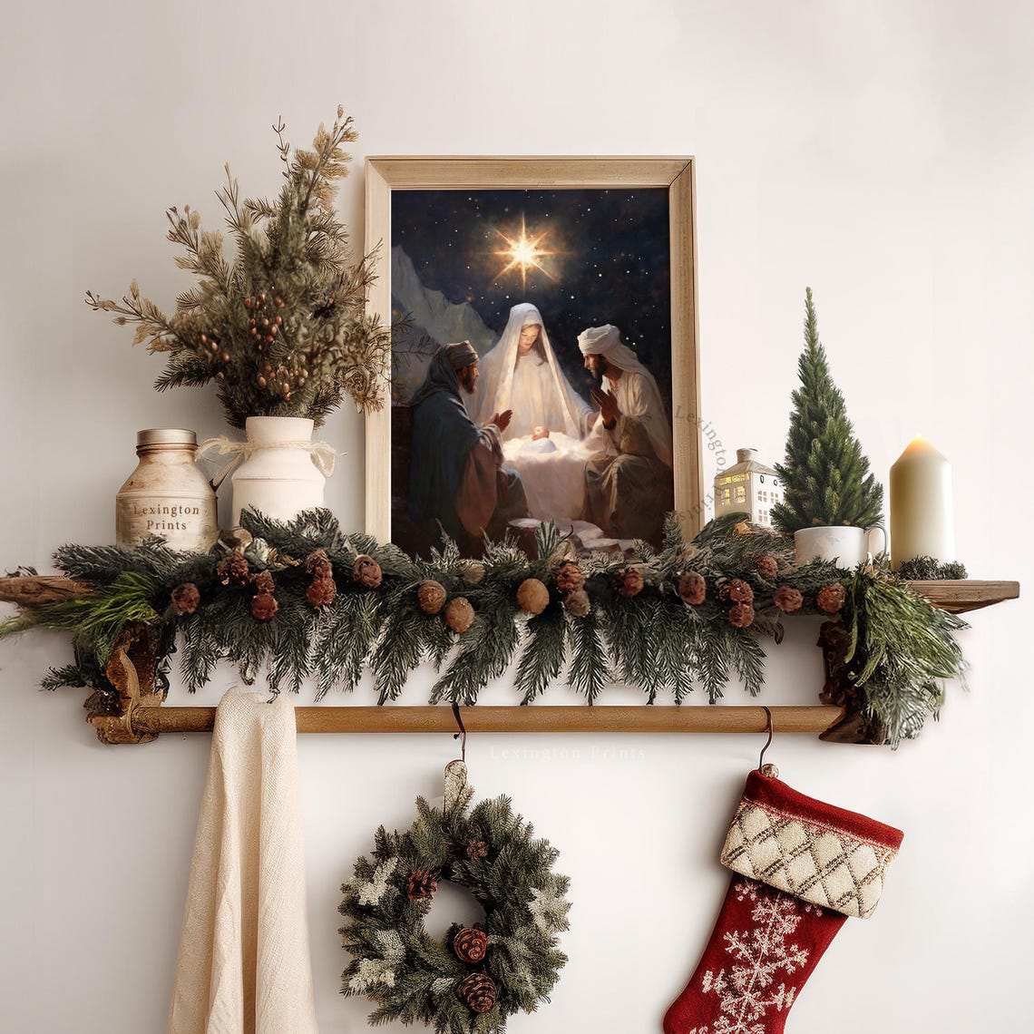 Nativity Scene Baby Jesus Starry Night Christmas Painting Poster - Image 7