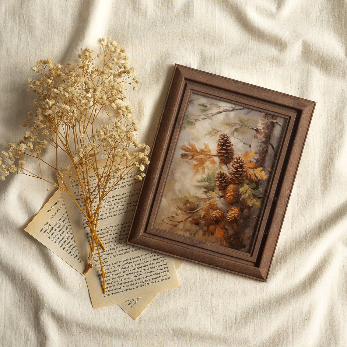 Pinecones on Branch with Oak Leaves Autumn Woodland Decor Poster - Image 2
