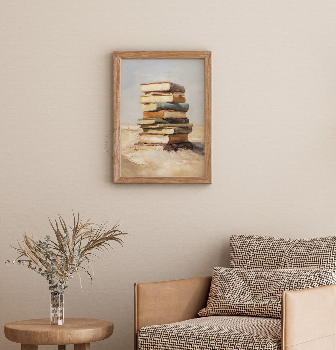 Vintage Stack of Old Books on Beach Sand Book Lover Painting Poster - Image 3