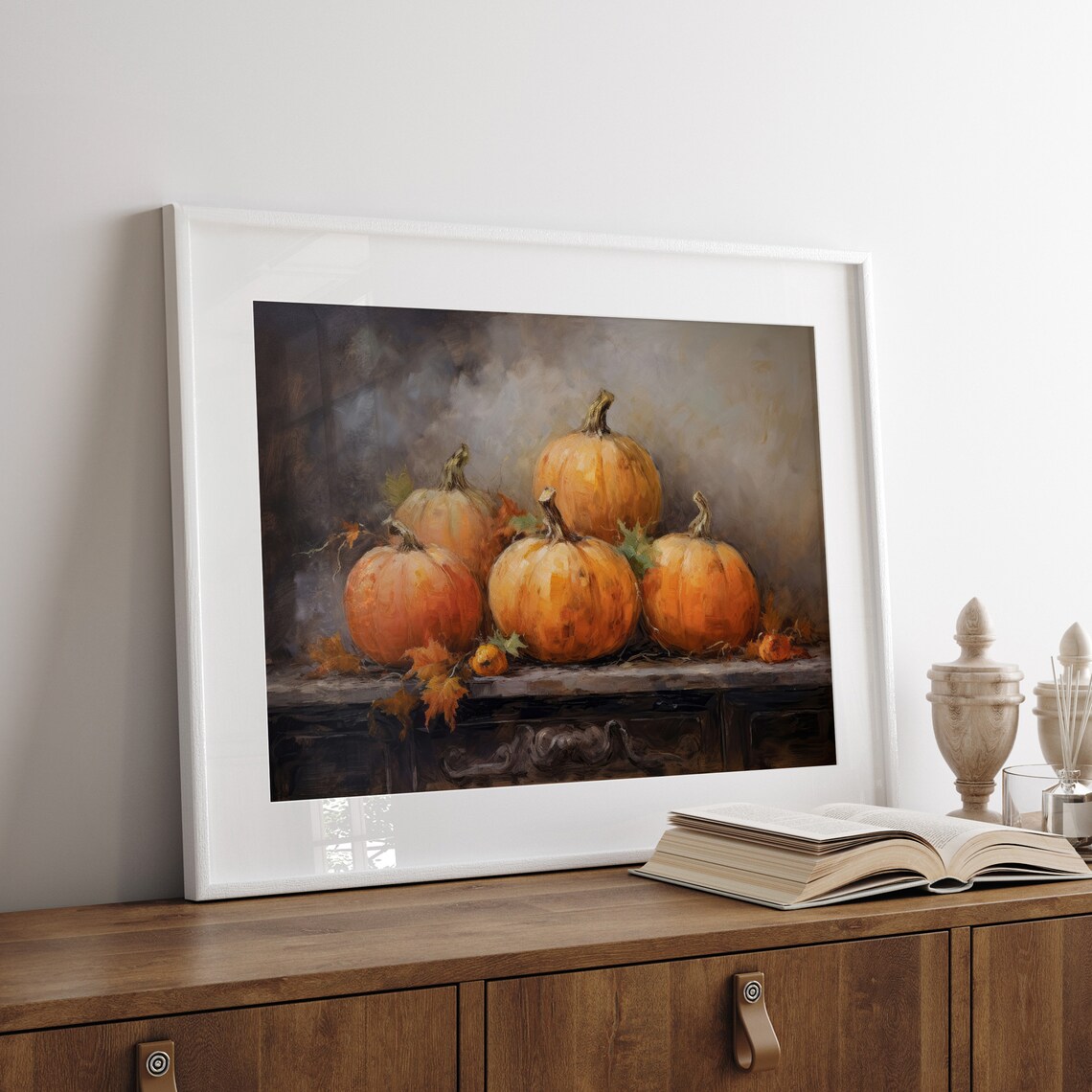 Moody Vintage Pumpkin Still Life Rustic Autumn Oil Painting Poster - Image 8