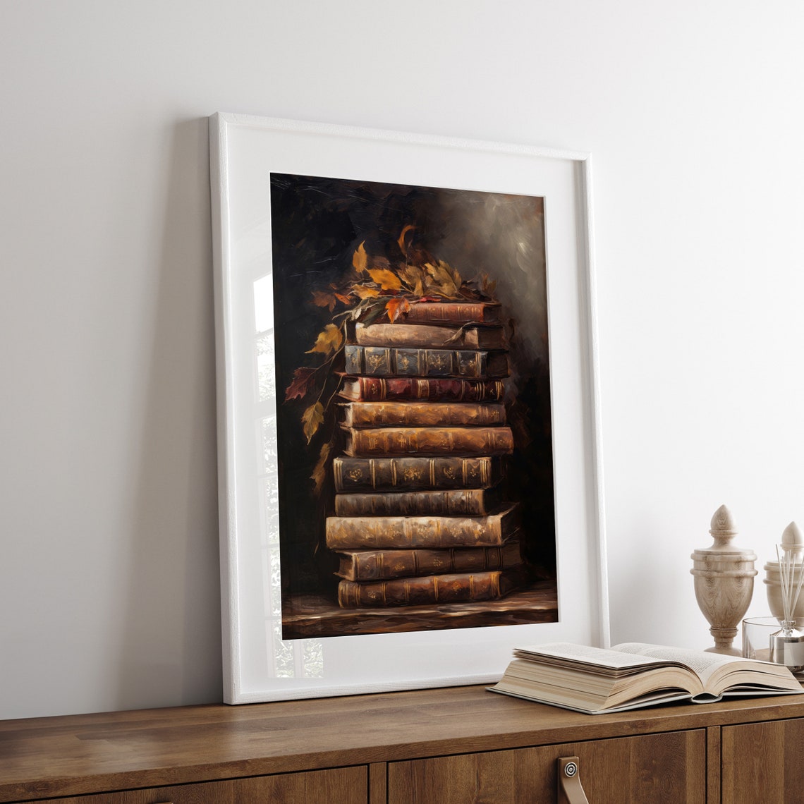 Vintage Book Stack Autumn Leaves Rustic Fall Still Life Poster - Image 7