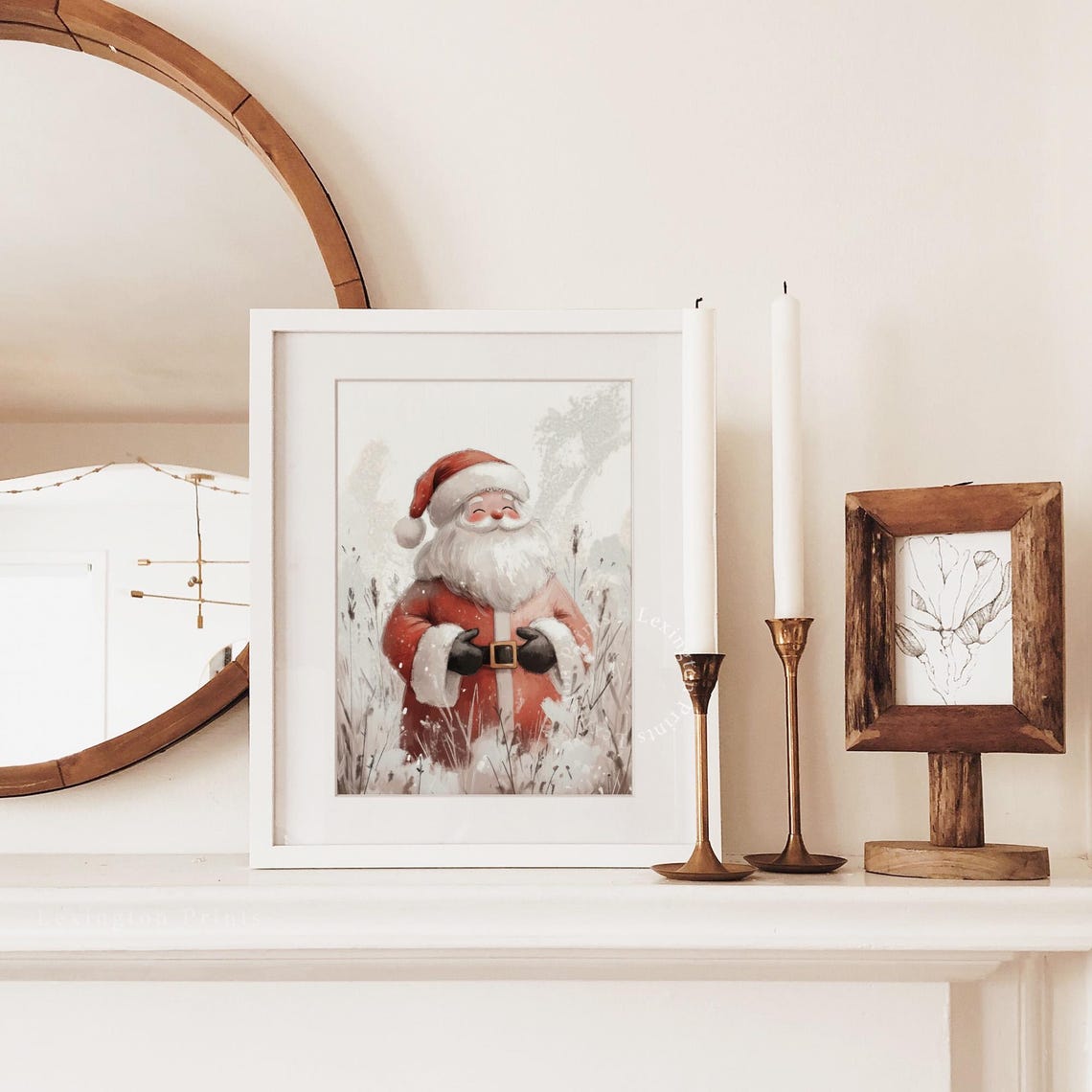 Cheerful Santa Claus in Snowy Wildflower Field Christmas Wall Art - Image 7